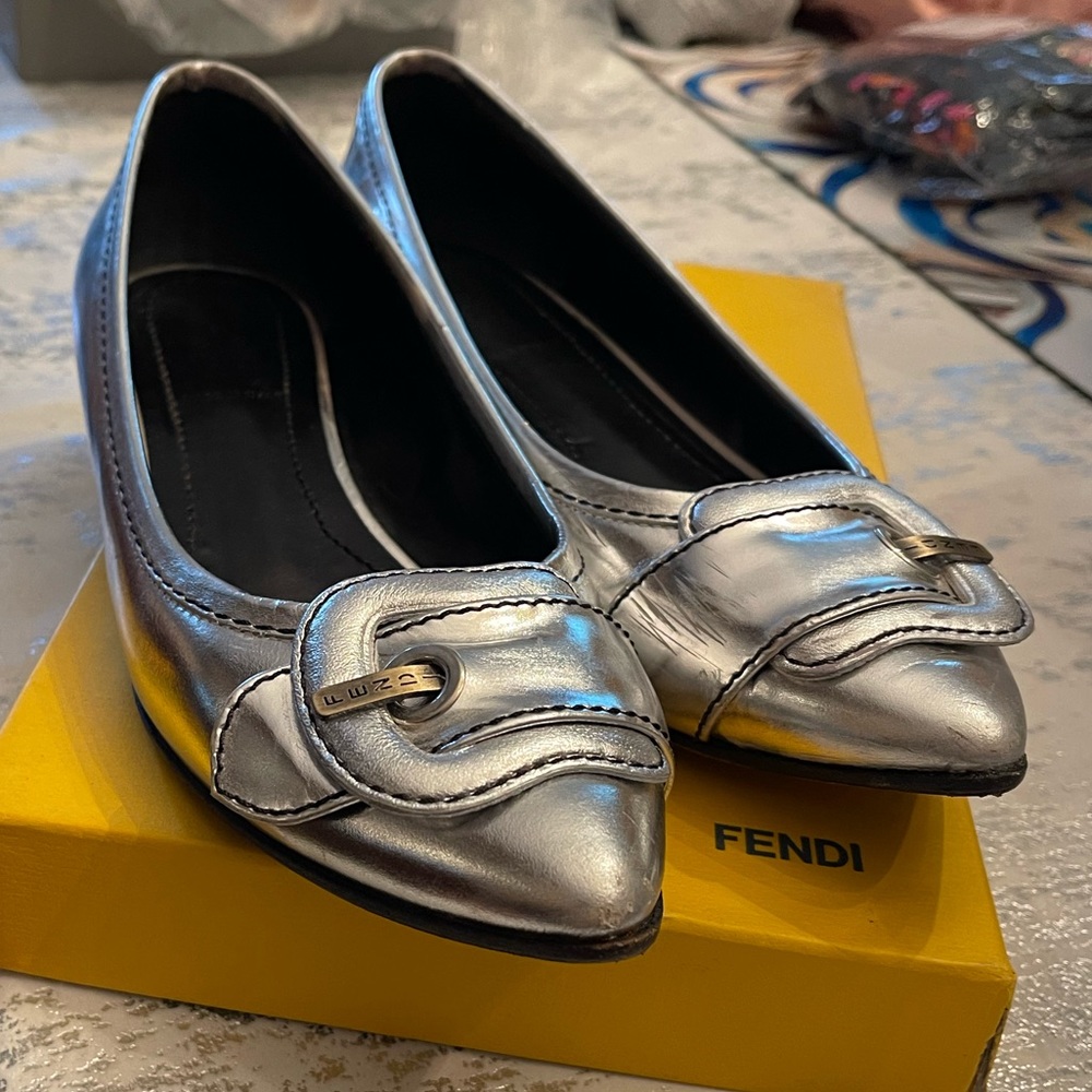 Fendi silver flats size 37.5